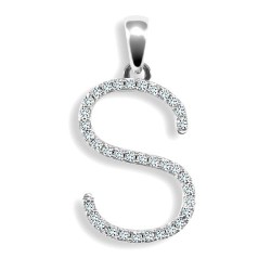 9ct White Gold Natural Diamond Set Initial Pendant