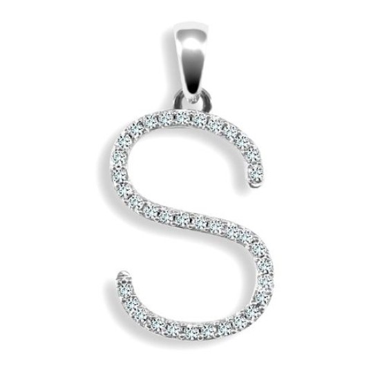 9ct White Gold Natural Diamond Set Initial Pendant