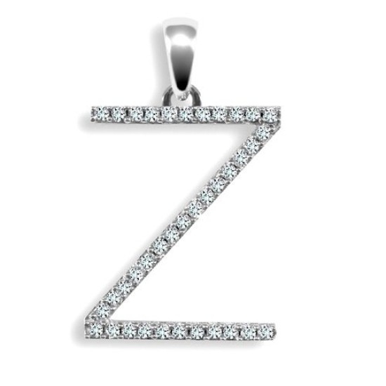 9ct White Gold Natural Diamond Set Initial Pendant