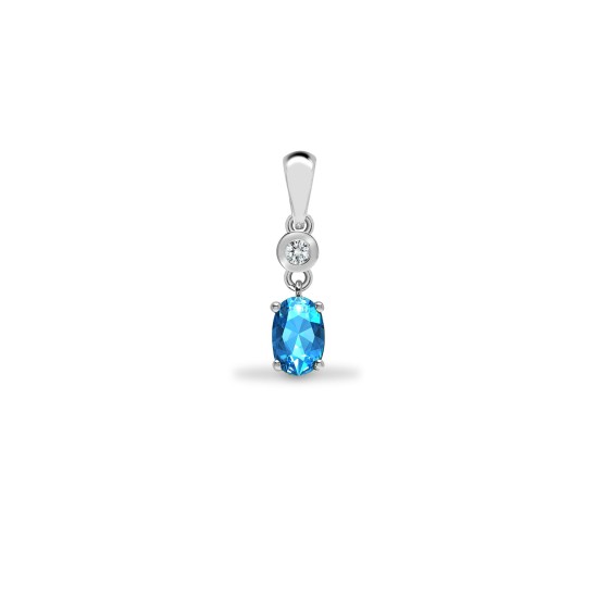 9ct White Dia-4pts Aqua-40pts Drop Pendant