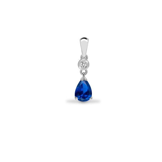 9ct White Dia-4pts Saph-90pts Drop Pendant