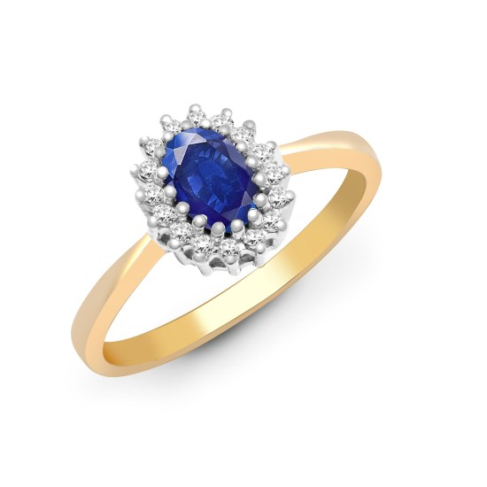 9ct Yellow Gold Natural Diamond 12pts & Sapphire 56pts Ring