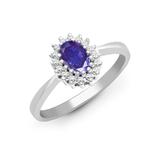 9ct White Gold Natural Diamond 12pts & Tanzanite 55pts Ring