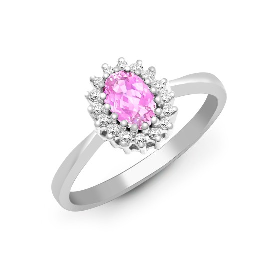 9ct White Gold Natural Diamond 12pts & Pink Sapphire 68pts Ring
