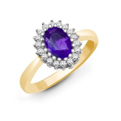 9ct Yellow Gold Natural Diamond 23pts & Amethyst 70pts Ring