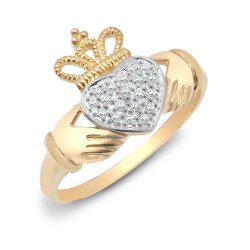 9ct Yellow Gold Natural Diamond Claddagh Ring