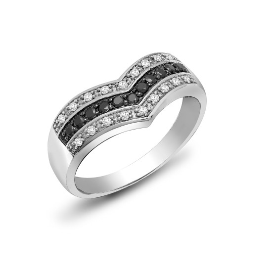 9ct White Gold Natural Diamond And Black Natural Diamond Ring