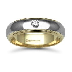 9ct Gold 2 Colour Natural Diamond Rubover set Wedding Ring
