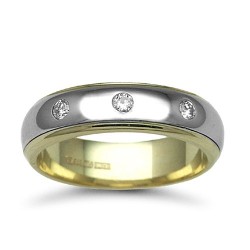 9ct Gold 2 Colour Natural Diamond Rubover set Wedding Ring