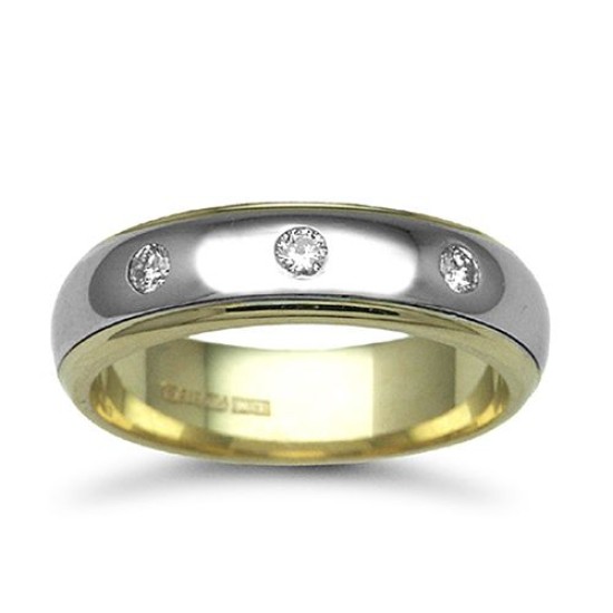 9ct Gold 2 Colour Natural Diamond Rubover set Wedding Ring