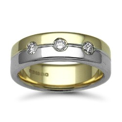 9ct Gold 2 Colour Natural Diamond Rubover set Wedding Ring