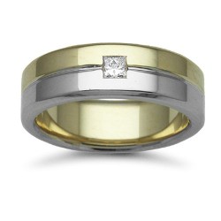 9ct Gold 2 Colour Natural Diamond Rubover set Wedding Ring