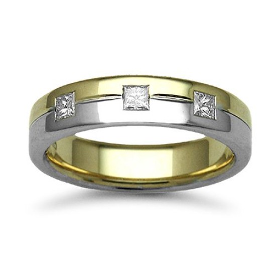 9ct Gold 2 Colour Natural Diamond Rubover set Wedding Ring