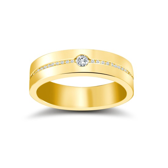 9ct Yellow Gold RBC Flat Court Natural Diamond Wedding Band Half Set - 4mm - 28pts
