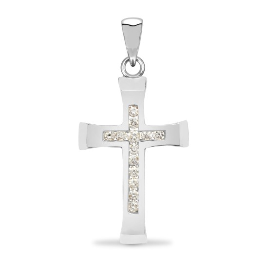 9ct White Gold Natural Diamond Cross