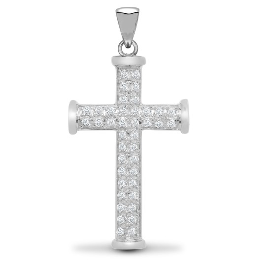 9ct White Gold Natural Diamond Cross