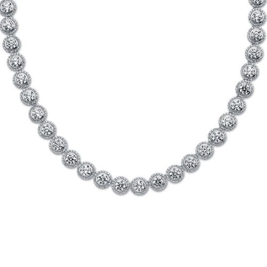 925 Silver CZ Set Halo Collotette Necklace