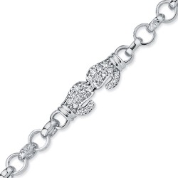 925 Silver CZ Set Double Boxing Glove Belcher Bracelet 925 Silver CZ Set Double Boxing Glove Belcher Bracelet