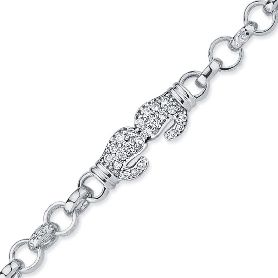 925 Silver CZ Set Double Boxing Glove Belcher Bracelet