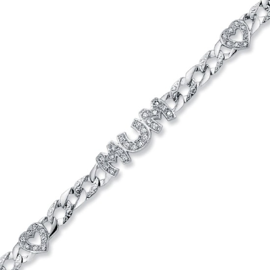 925 Silver CZ Set Heart Mum Bracelet