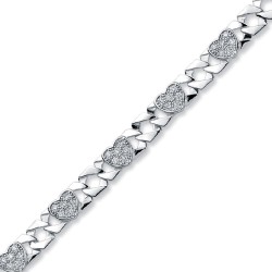 925 Silver CZ Set Heart Curb Bracelet 925 Silver CZ Set Heart Curb Bracelet
