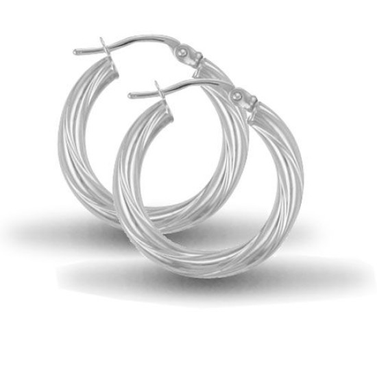 925 Sterling Silver 3mm round-tube twisted creole Hoop Earrings