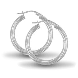 925 Sterling Silver 3mm round-tube twisted creole Hoop Earrings