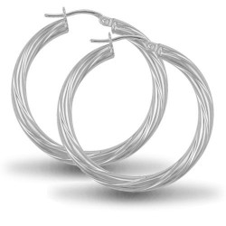 925 Sterling Silver 3mm round-tube twisted creole Hoop Earrings