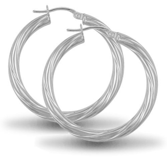 925 Sterling Silver 3mm round-tube twisted creole Hoop Earrings