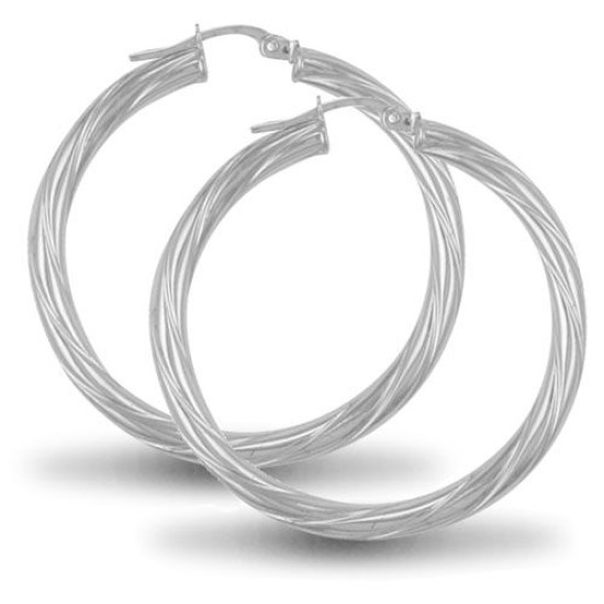 925 Sterling Silver 3mm round-tube twisted creole Hoop Earrings