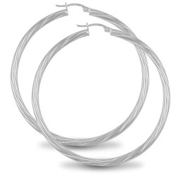 925 Sterling Silver 3mm round-tube twisted creole Hoop Earrings