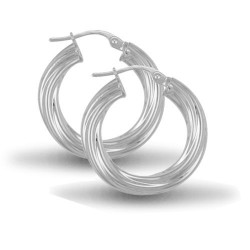 925 Sterling Silver 4mm round-tube twisted creole Hoop Earrings