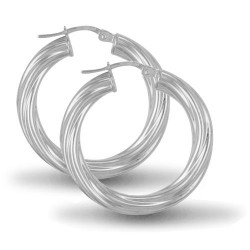 925 Sterling Silver 4mm round-tube twisted creole Hoop Earrings