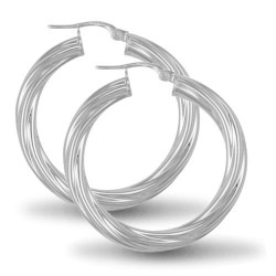 925 Sterling Silver 4mm round-tube twisted creole Hoop Earrings