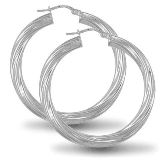 925 Sterling Silver 4mm round-tube twisted creole Hoop Earrings