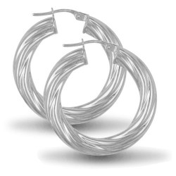 925 Sterling Silver 5mm round-tube twisted creole Hoop Earrings