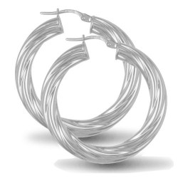 925 Sterling Silver 5mm round-tube twisted creole Hoop Earrings