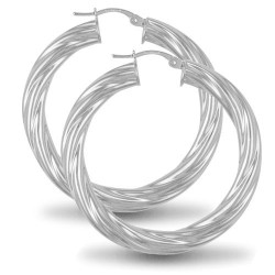 925 Sterling Silver 5mm round-tube twisted creole Hoop Earrings