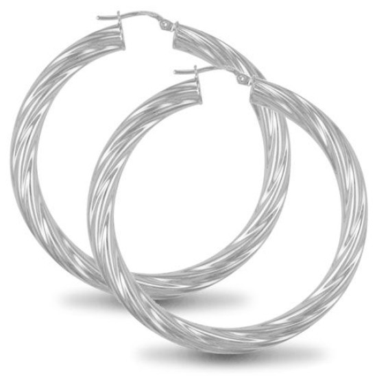 925 Sterling Silver 5mm round-tube twisted creole Hoop Earrings