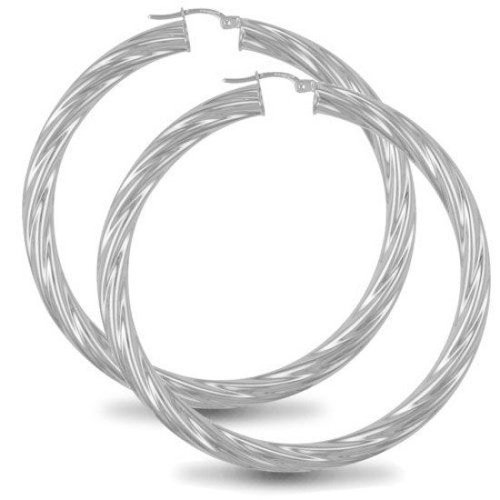 925 Sterling Silver 5mm round-tube twisted creole Hoop Earrings