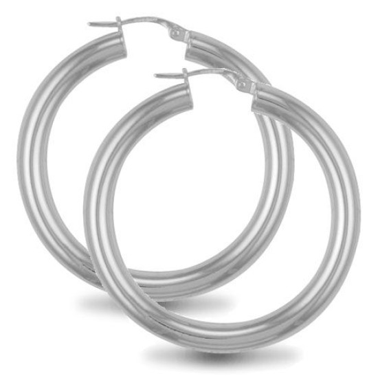 925 Sterling Silver 4mm polished creole Hoop Earrings