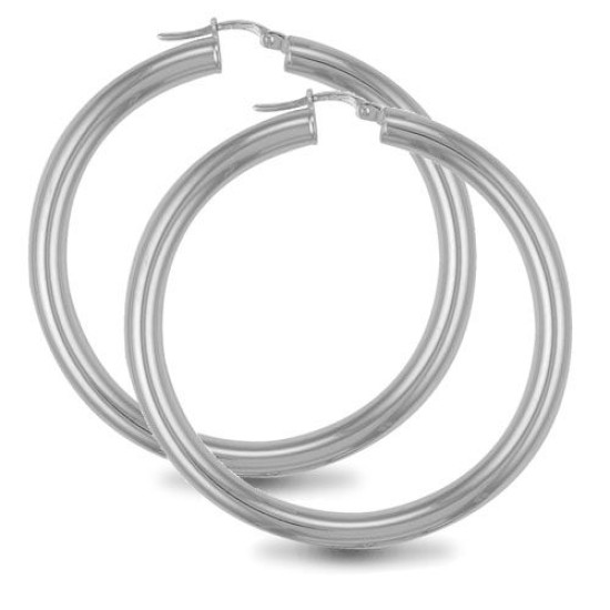 925 Sterling Silver 4mm polished creole Hoop Earrings