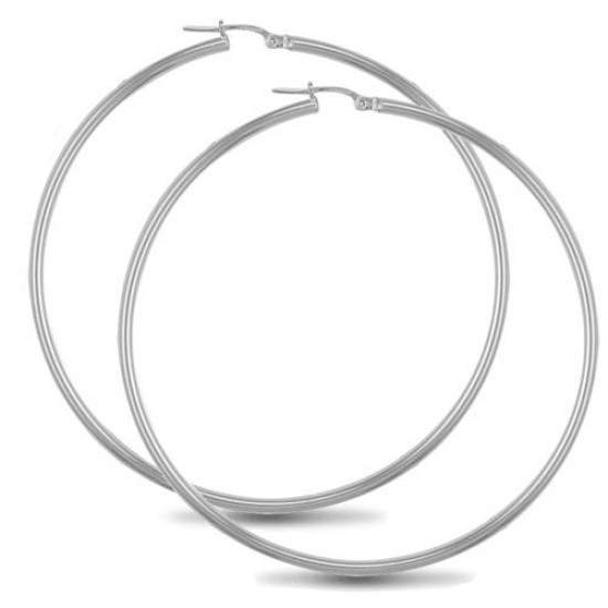 925 Sterling Silver 2mm polished creole Hoop Earrings