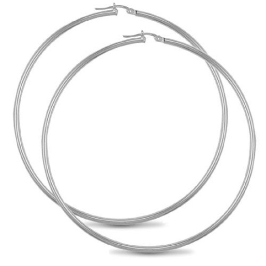 925 Sterling Silver 2mm polished creole Hoop Earrings
