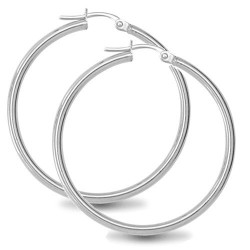 925 Sterling Silver 2mm polished creole Hoop Earrings