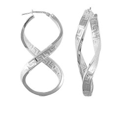 ladies 925 Sterling Silver Greek key figure of eight creole Hoop Earrings