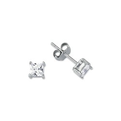 925 Silver 4mm CZ Set Stud Earrings Square