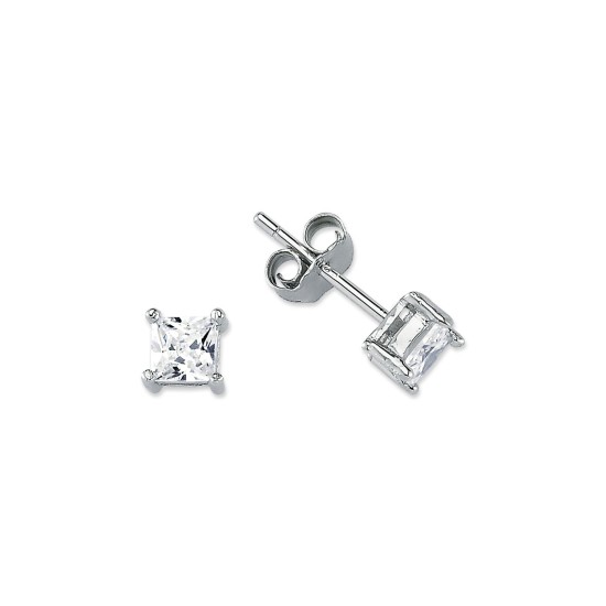 925 Silver 4mm CZ Set Stud Earrings Square