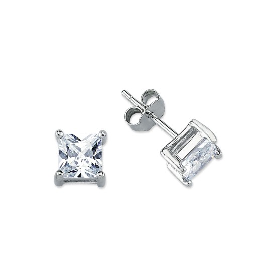 925 Silver 6mm CZ Set Stud Earrings Square