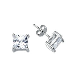 925 Silver 7mm CZ Set Stud Earrings Square 925 Silver 7mm CZ Set Stud Earrings Square